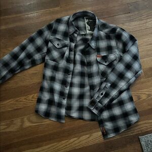 Dixxon Women’s  Black & Gray Plaid Flannel Shirt